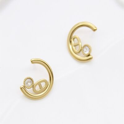 Pendientes de acero inoxidable con diamantes de imitación y círculos dorados