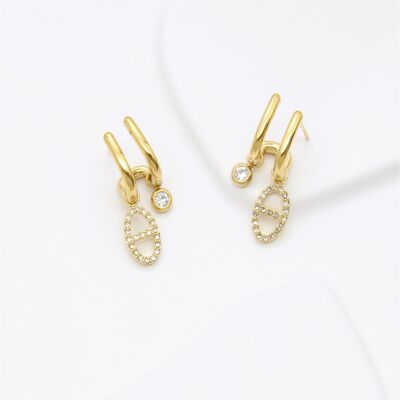 Boucles d’Oreilles Créoles Pendantes Dorées en Acier Inoxydable avec Strass