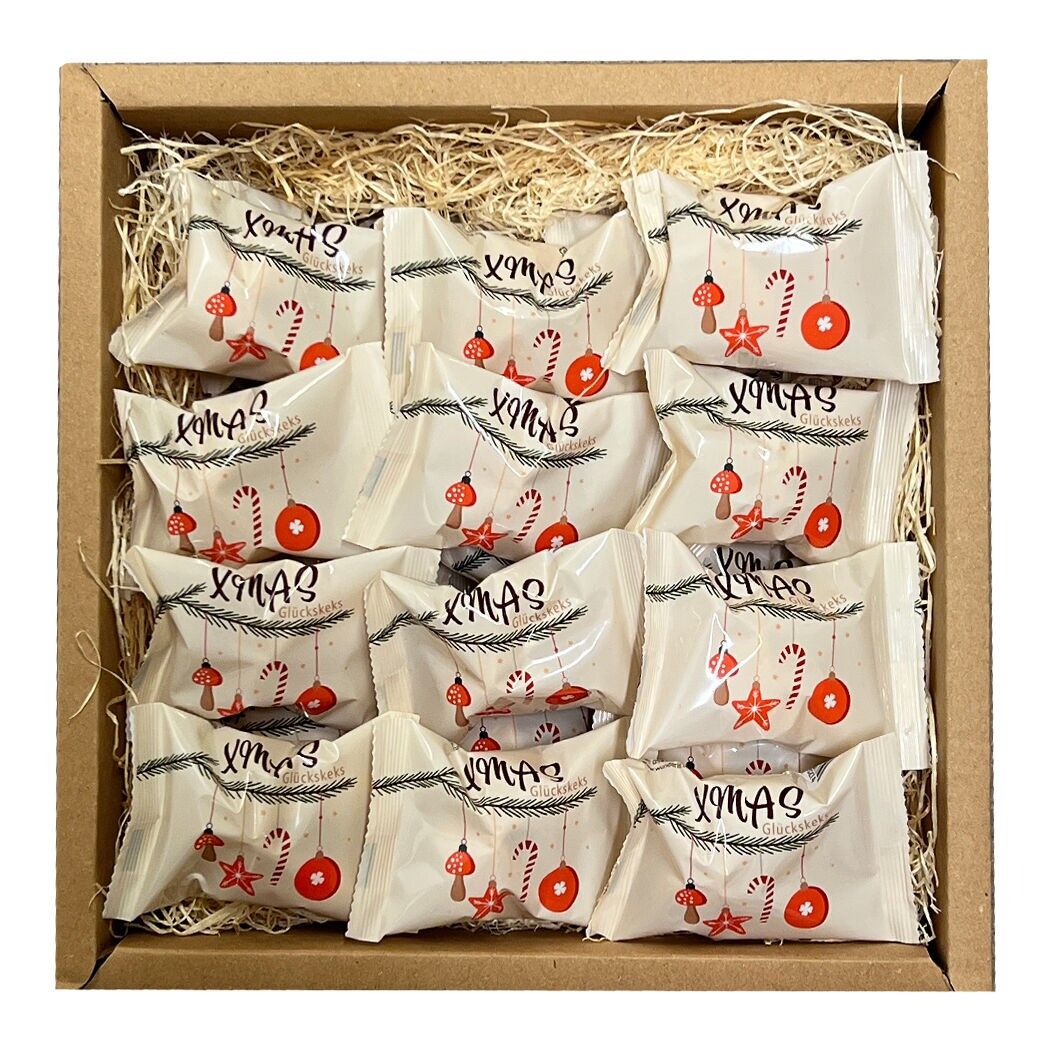 Adventskalender Geschenk Box mit 24 weihnachtlichen Glückskeksen