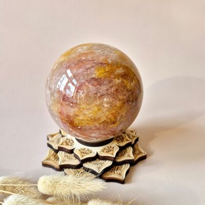 Esfera XL de Cuarzo Dorado Sanador y Fuego – 90 mm | 605 g
