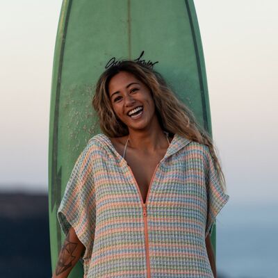 SURF PONCHO PARA LA PLAYA O PISCINA, CON CREMALLERA: MODELO TUTTI FRUTTI