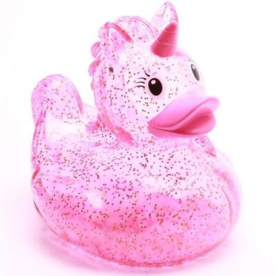 Patito de goma rosa con unicornio brillante XL - Patito de goma