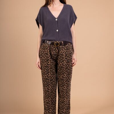 Pantalone grande in velluto stampato leopardato PPN2553