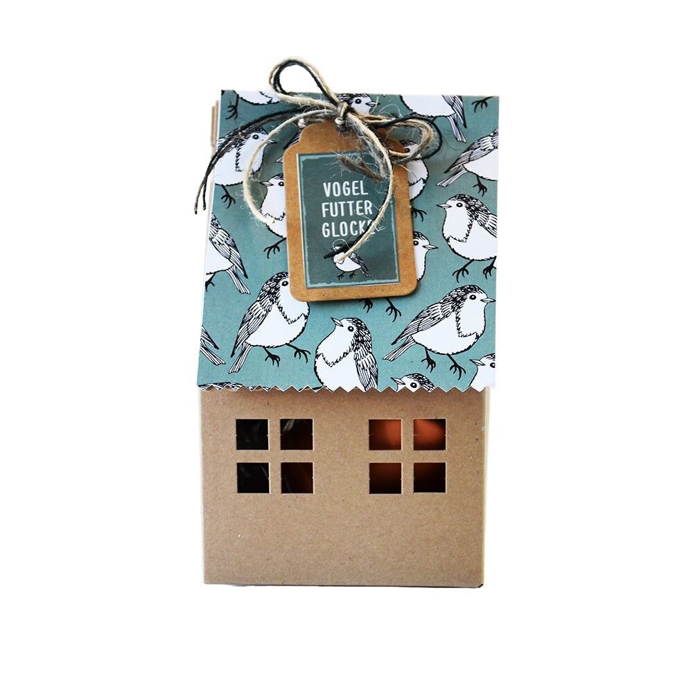 Birdhouse with feeding bell and suet balls
