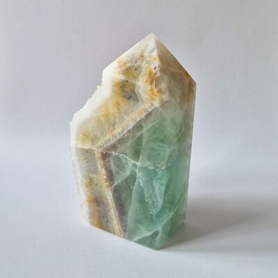 Pointe de fluorite verte – Brute et polie | Pièce unique de druze, 500 grammes