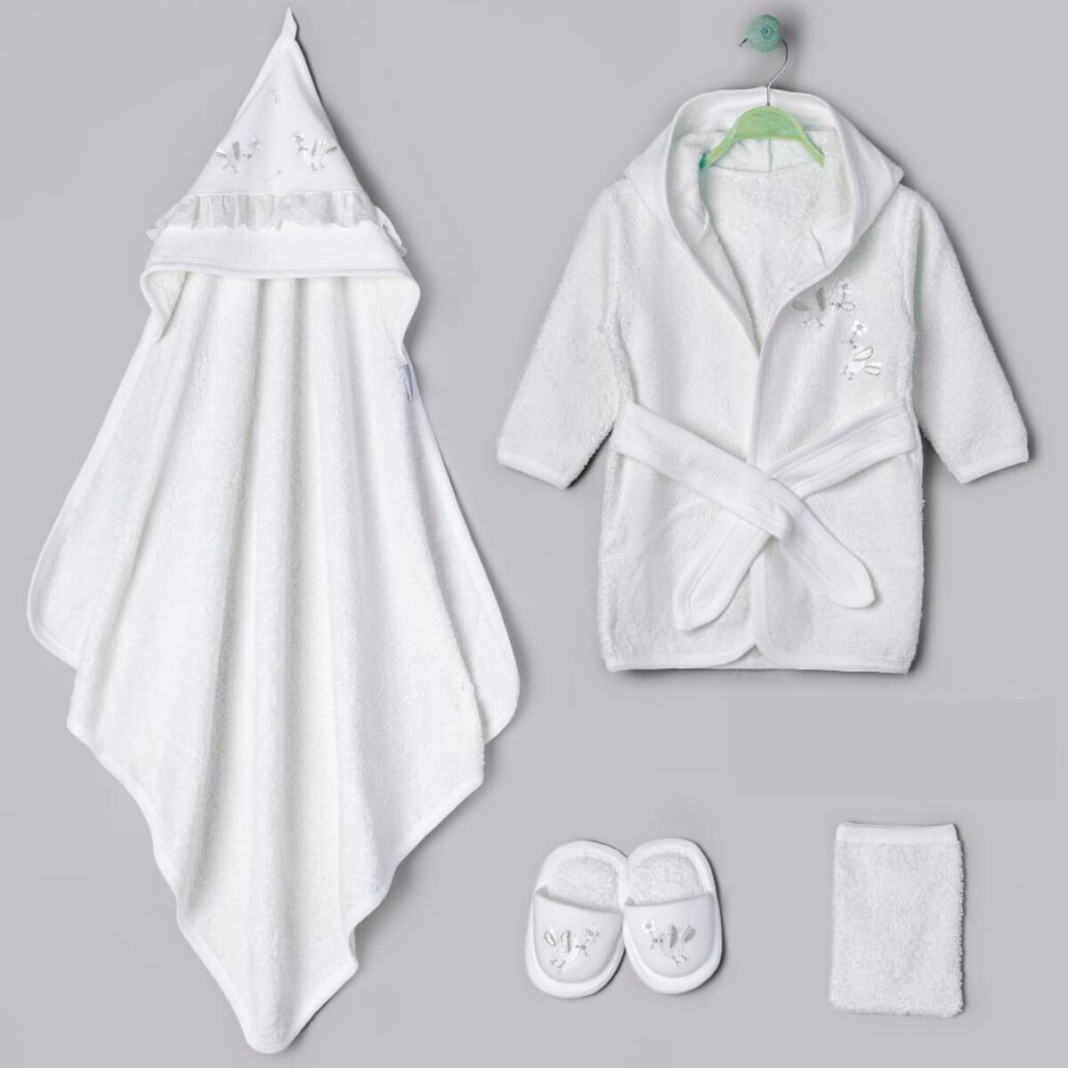 Ensemble peignoir à capuche pour bébé fille avec broderie oiseau (0-12 mois)