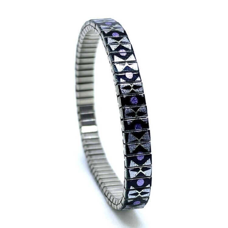Stainless steel designer bracelet 6mm handmade in London - Stars Triangled ice blue Metallic