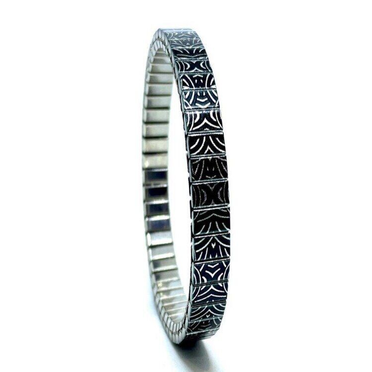 Stainless steel designer bracelet 6mm handmade in London - Circles Eclipse viking shield Metallic