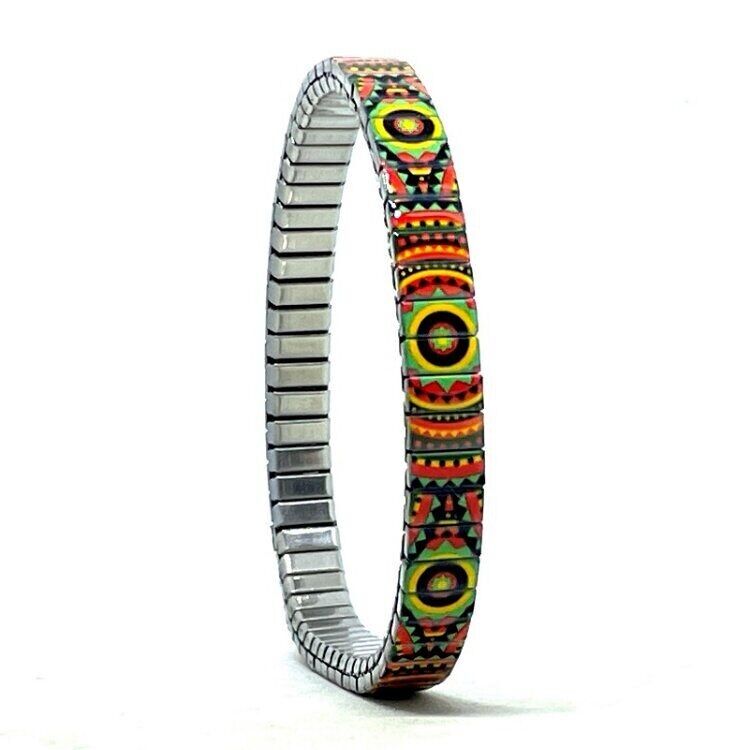 Stainless steel designer bracelet 6mm handmade in London - Checkers Orange Mexican