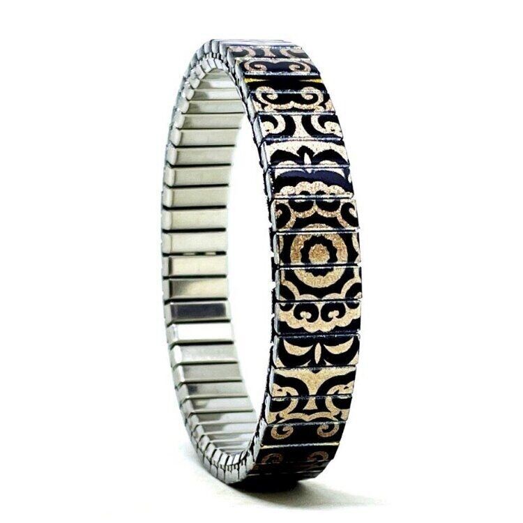 Stainless steel designer bracelet 10mm handmade in London - Tiles bronze viking shield Metallic