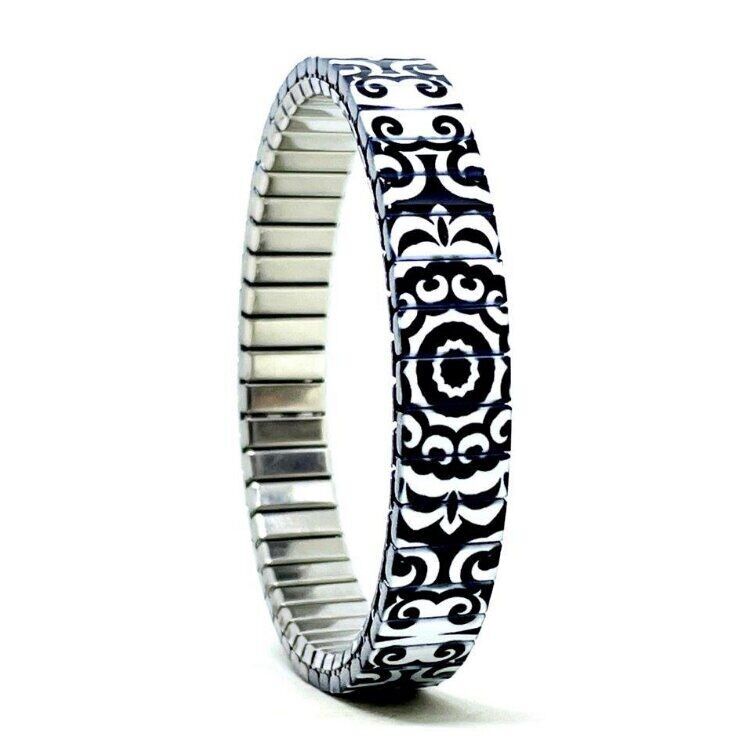 Stainless steel designer bracelet 10mm handmade in London - Tiles white viking shield