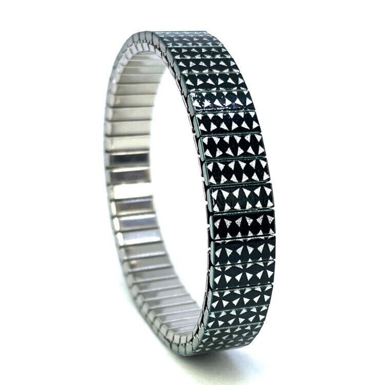 Stainless steel designer bracelet 10mm handmade in London - Stars Triangled silver harlequin Metallic