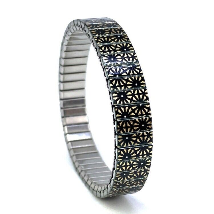 Stainless steel designer bracelet 10mm handmade in London - Stars Triangled gold flowers Metallic