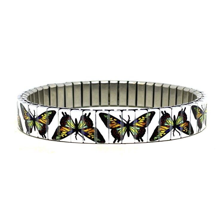 Stainless steel designer bracelet 10mm handmade in London - Cool Blossom butterflies buzz