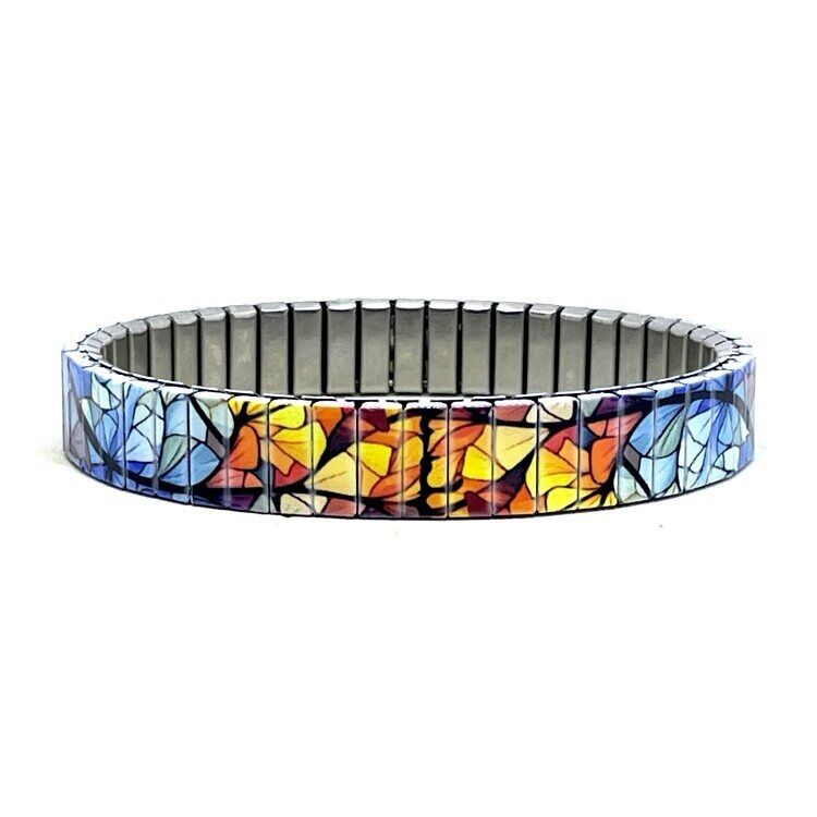 Stainless steel designer bracelet 10mm handmade in London - Cool Blossom sunset in the forest