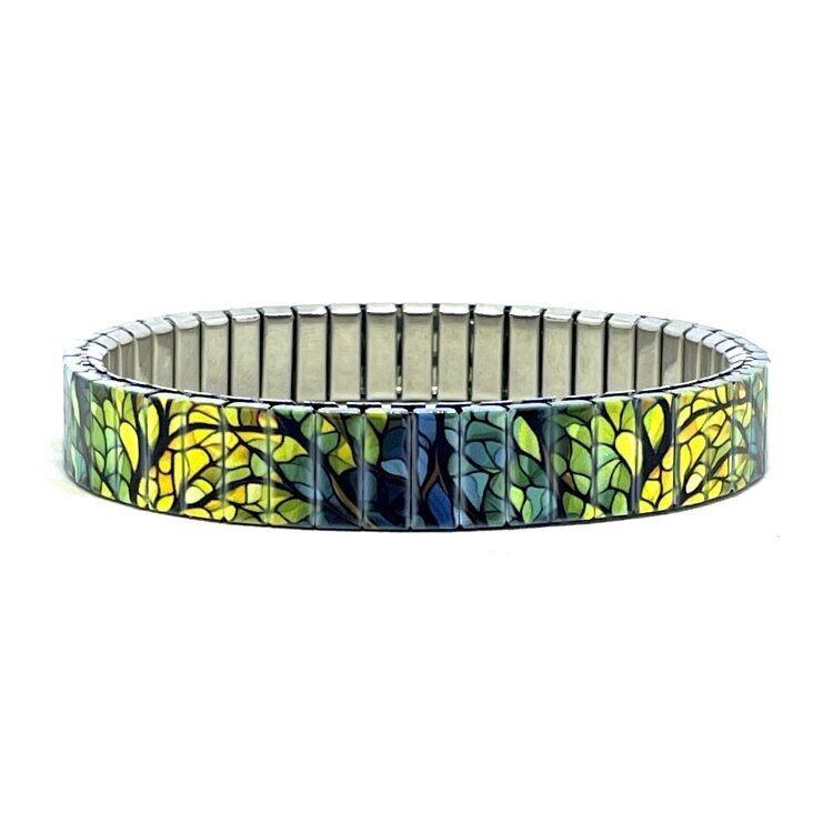 Stainless steel designer bracelet 10mm handmade in London - Cool Blossom sunrise in the forest