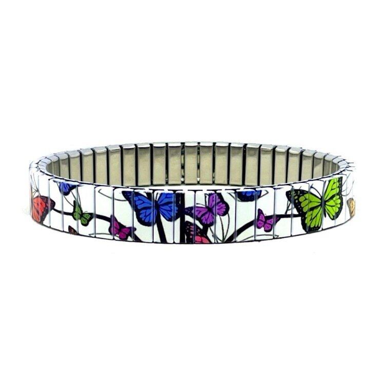 Stainless steel designer bracelet 10mm handmade in London - Cool Blossom butterflies fantasy