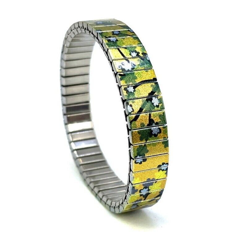 Stainless steel designer bracelet 10mm handmade in London - Cool Blossom afternoon sunset Metallic
