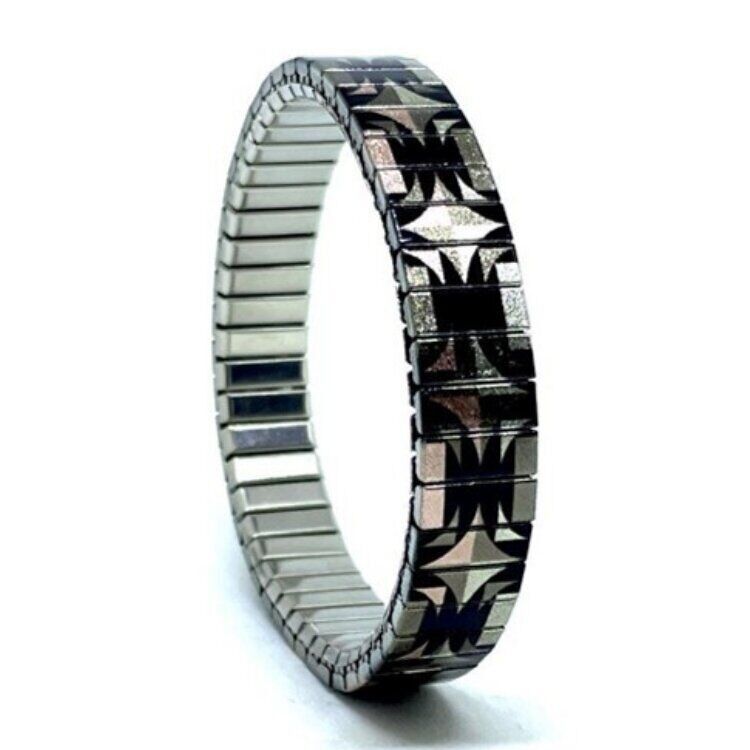 Stainless steel designer bracelet 10mm handmade in London - Circles Mandala earhty kaleidoscope Metallic