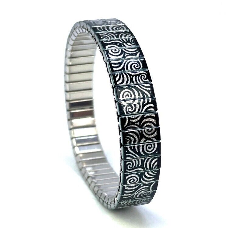 Stainless steel designer bracelet 10mm handmade in London - Circles Eclipse atomica Metallic