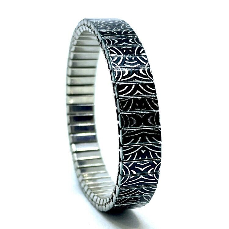 Stainless steel designer bracelet 10mm handmade in London - Circles Eclipse viking shield Metallic