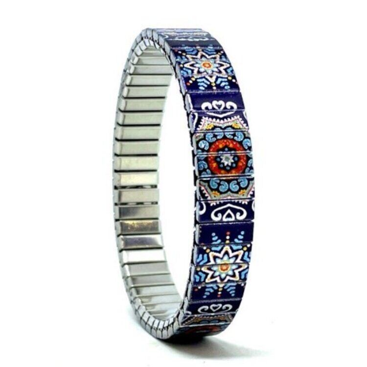 Stainless steel designer bracelet 10mm handmade in London - Carnival blue stars Metallic