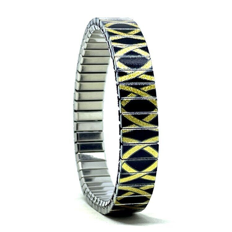 Stainless steel designer bracelet 10mm handmade in London - Celtic black and gold shield Metallic