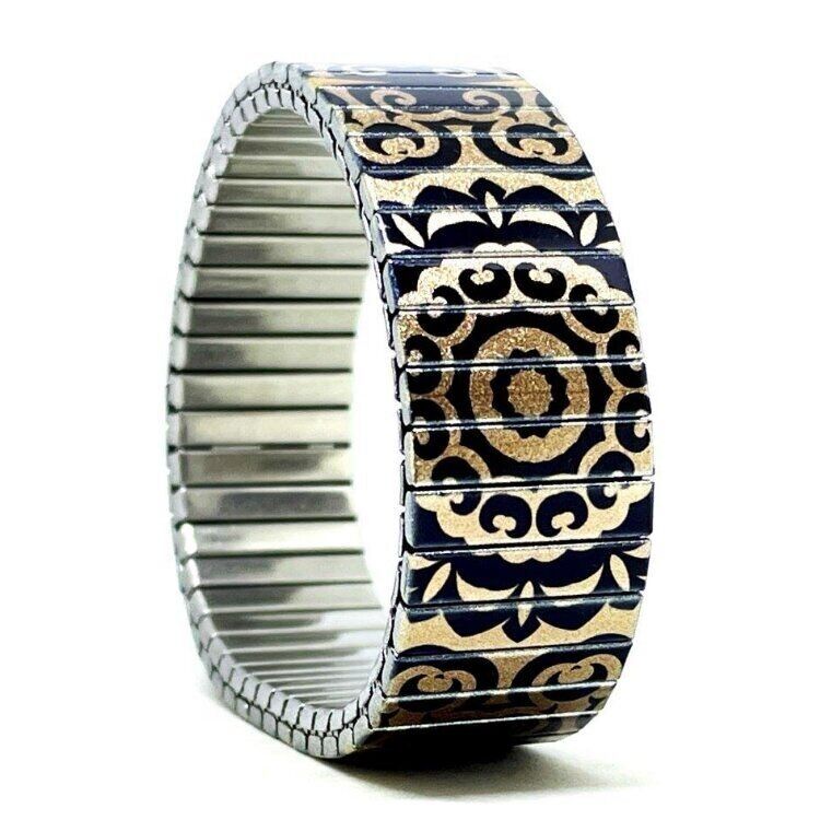 Stainless steel designer bracelet 18mm handmade in London - Tiles bronze viking shield Metallic