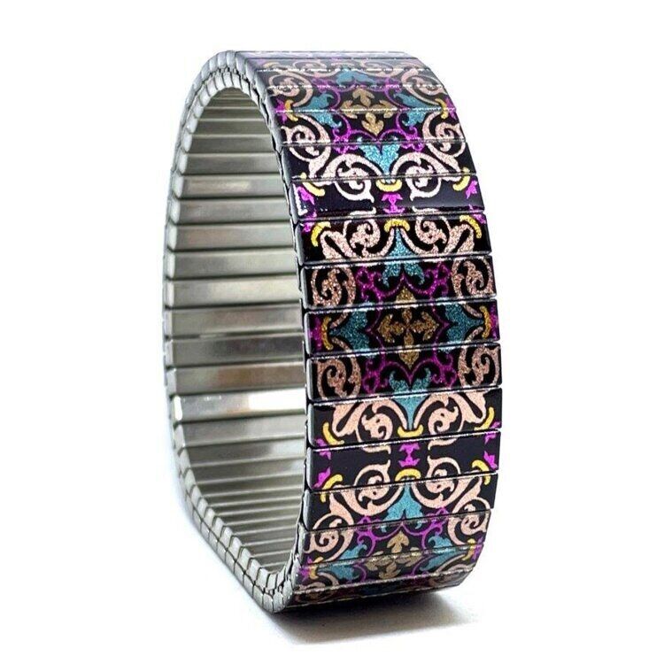 Stainless steel designer bracelet 18mm handmade in London - Tiles portuguese rose gold Metallic