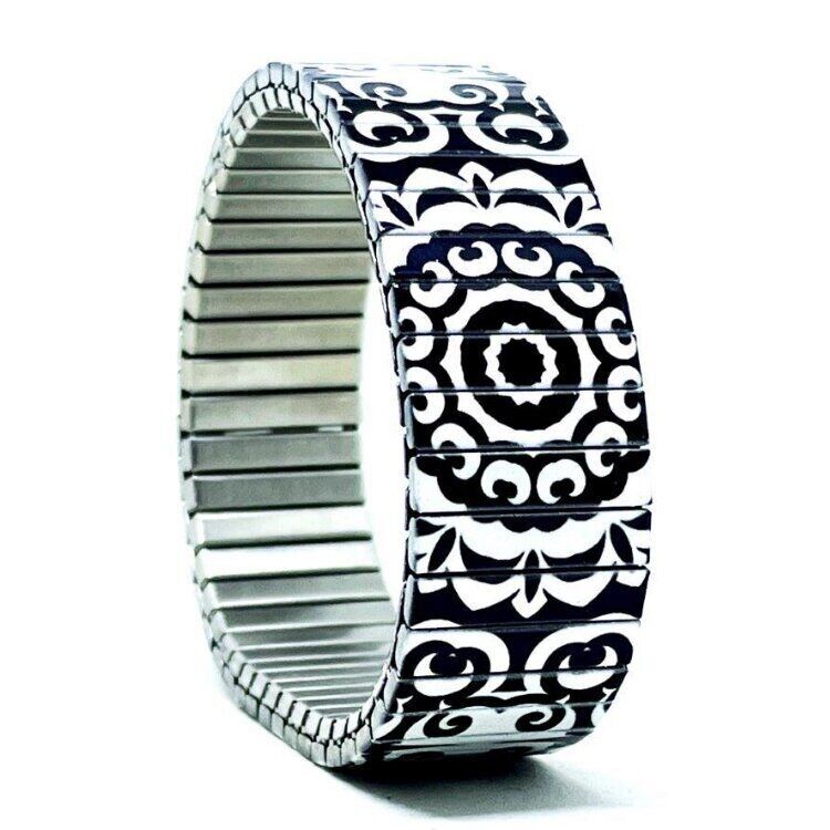 Stainless steel designer bracelet 18mm handmade in London - Tiles white viking shield
