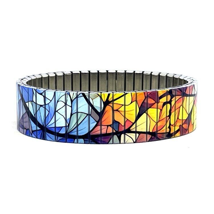 Stainless steel designer bracelet 18mm handmade in London - Cool Blossom sunset in the forest