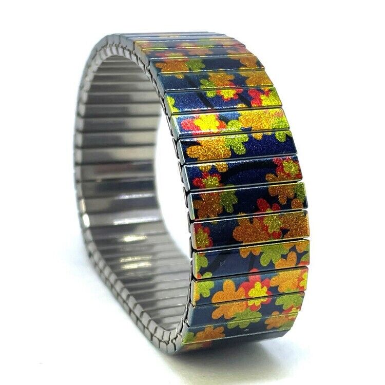 Stainless steel designer bracelet 18mm handmade in London - Cool Blossom tropical Metallic