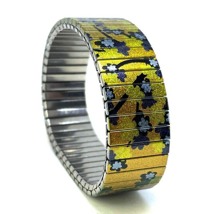 Stainless steel designer bracelet 18mm handmade in London - Cool Blossom afternoon sunset Metallic
