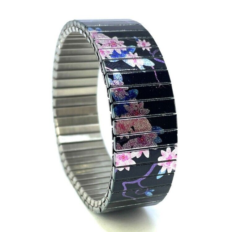 Stainless steel designer bracelet 18mm handmade in London - Cool Blossom blues Metallic