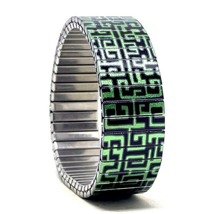 Bracciale di design in acciaio inossidabile da 18 mm fatto a mano a Londra - Checkers verde mare metallizzato