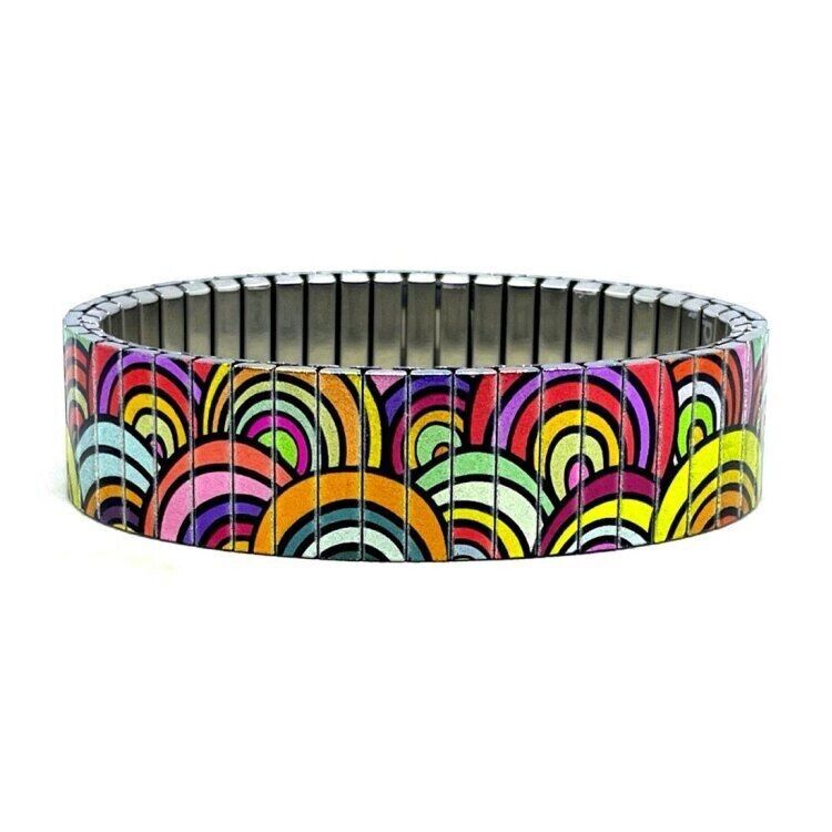 Bracciale di design in acciaio inossidabile da 18 mm fatto a mano a Londra - Checkers Kites delight Metallic
