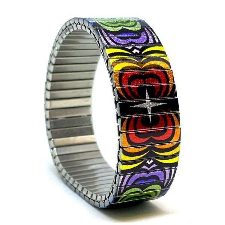 Bracciale di design in acciaio inossidabile da 18 mm fatto a mano a Londra - Checkers Kites farfalle Metallic
