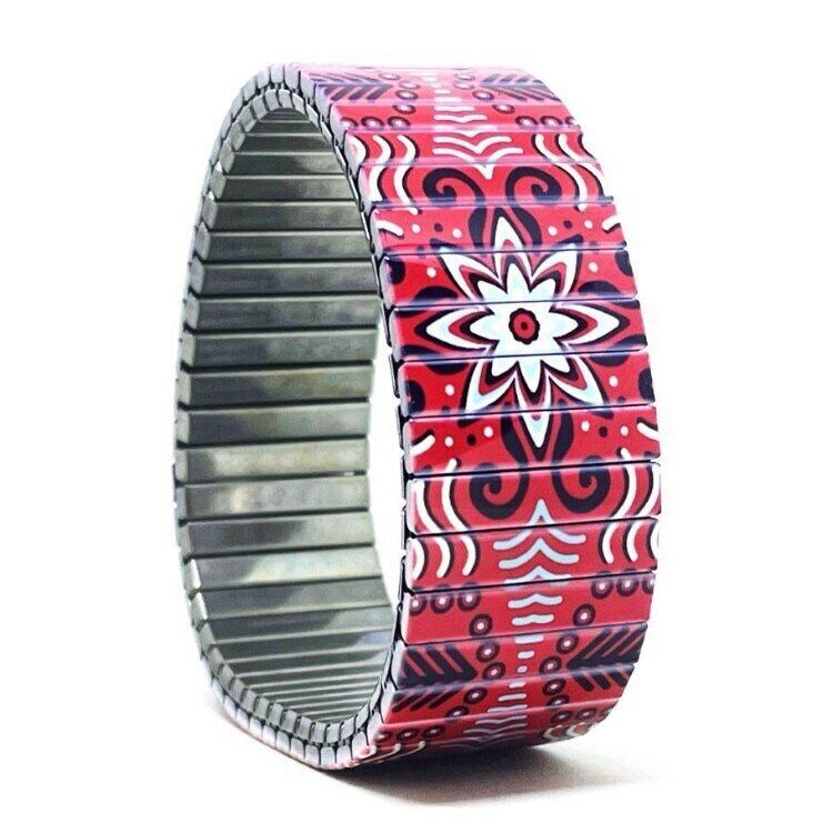 Bracciale di design in acciaio inossidabile da 18 mm fatto a mano a Londra - Loto rosso carnevale