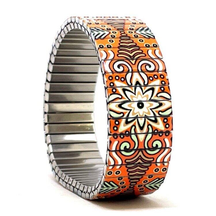 Pulsera de diseño de acero inoxidable de 18 mm, hecha a mano en Londres - Loto naranja carnaval