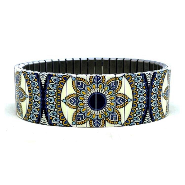 Pulsera de diseño de acero inoxidable de 18 mm, hecha a mano en Londres - Carnival Rio flor turquesa