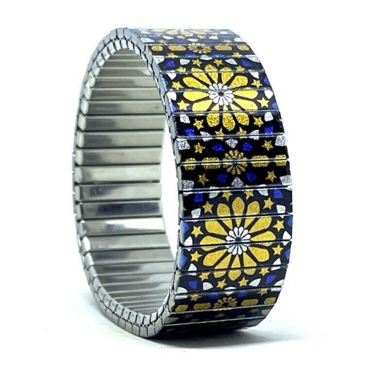 Pulsera de diseño en acero inoxidable de 18 mm hecha a mano en Londres - Carnival flamenco Metallic