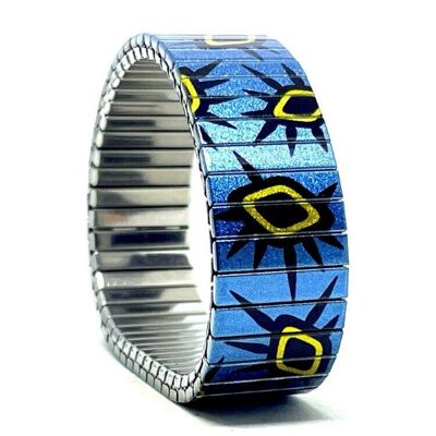 Pulsera de diseño de acero inoxidable de 18 mm hecha a mano en Londres - Arte tribal azul marino metálico