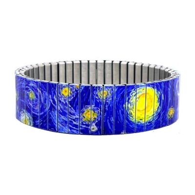 Pulsera de diseño de acero inoxidable de 18 mm, hecha a mano en Londres - Arte Van Gogh estrellas