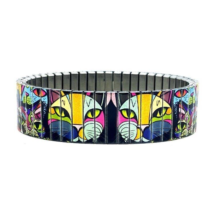 Pulsera de diseño de acero inoxidable de 18 mm, hecha a mano en Londres - Art Cats Drama Metallic