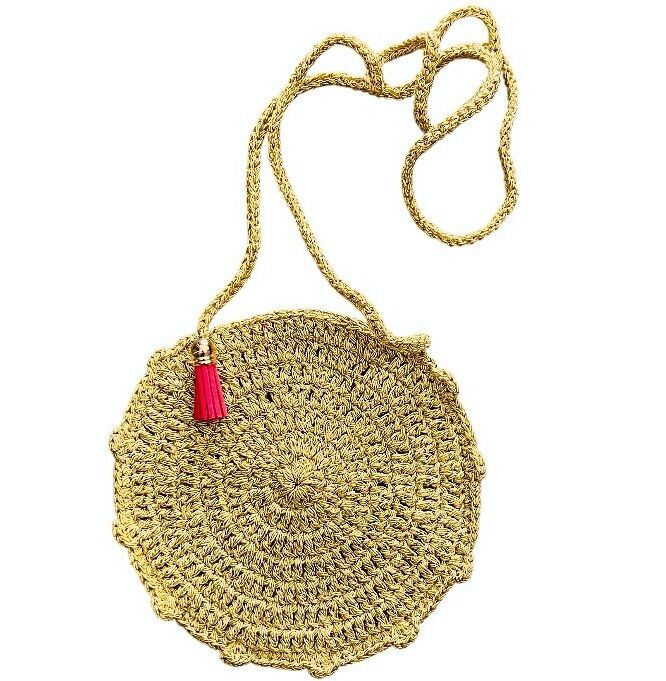 Sac rond enfant durable doré - lurex et coton biologique - crocheté à la main au Népal
