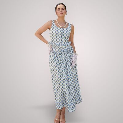 Gonna | Blu/Bianco | Abito con stampa a blocchi | Gonna Elena