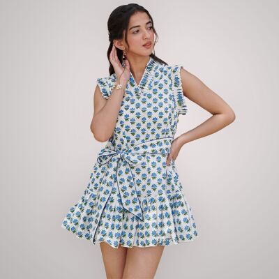 Vestido mini | Azul/blanco | Vestido con estampado de bloques | Vestido Iris