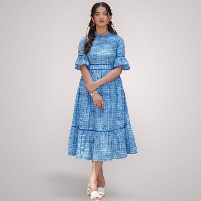 Vestido midi | Vestido azul | Vestido con estampado de bloques | Vestido Ivy