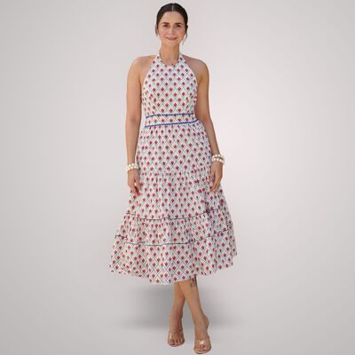 Vestido midi | Rojo/Azul | Vestido con estampado de bloques | Vestido Lula