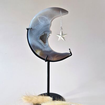 Pierre précieuse d'agate grise Druzy Moon #22 – 10 cm